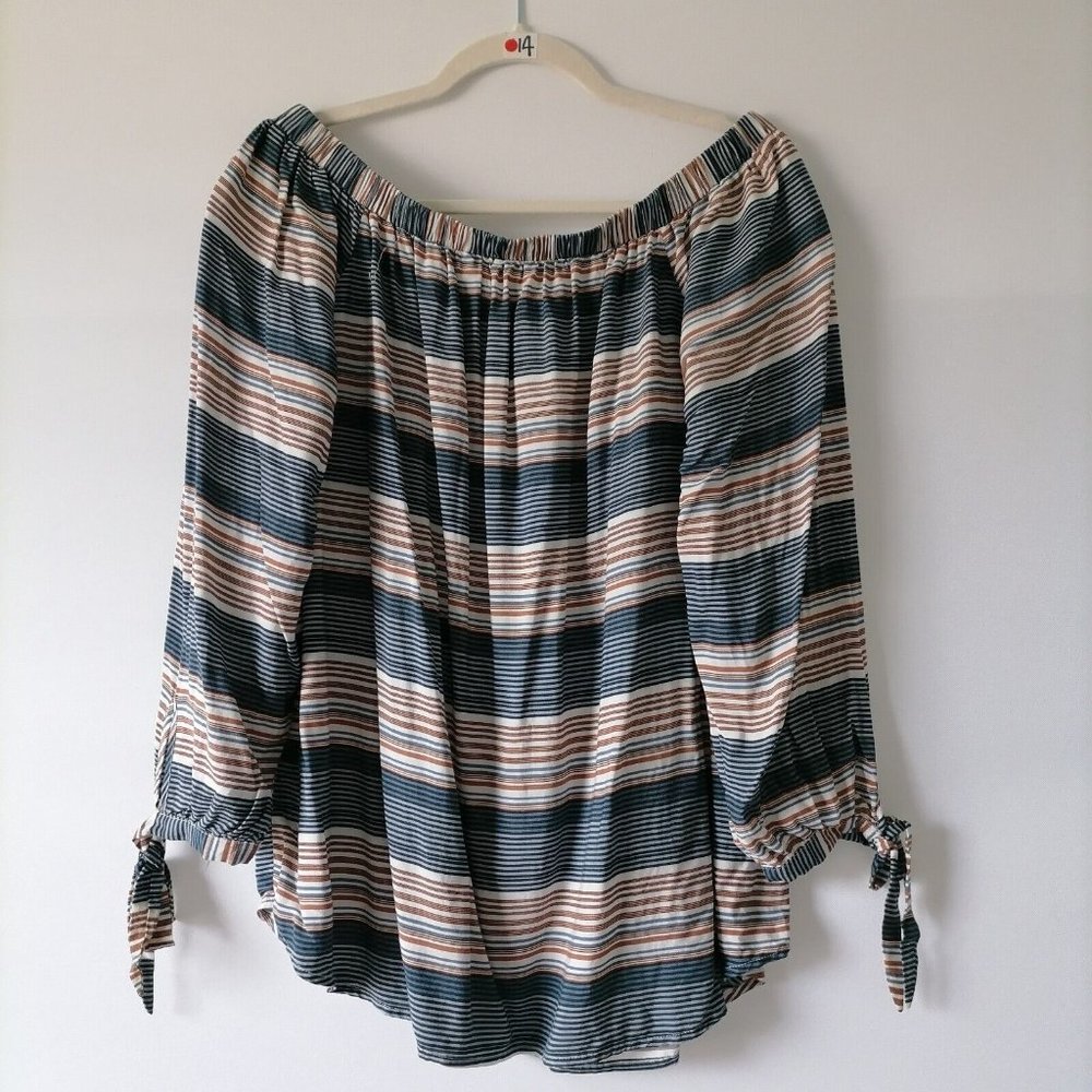 Kori America Womens Multicolor Off The Shoulder Striped Blouse Top Size L